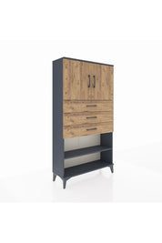 Arges Dolap 3 Raflı 3 Çekmeceli 2 Kapaklı 88x30x163 Antrasit-Çam