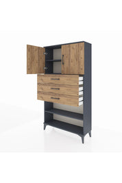 Arges Dolap 3 Raflı 3 Çekmeceli 2 Kapaklı 88x30x163 Antrasit-Çam