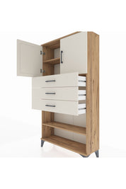 Arges Dolap 3 Raflı 3 Çekmeceli 2 Kapaklı 88x30x163 Çam-Aytaşı