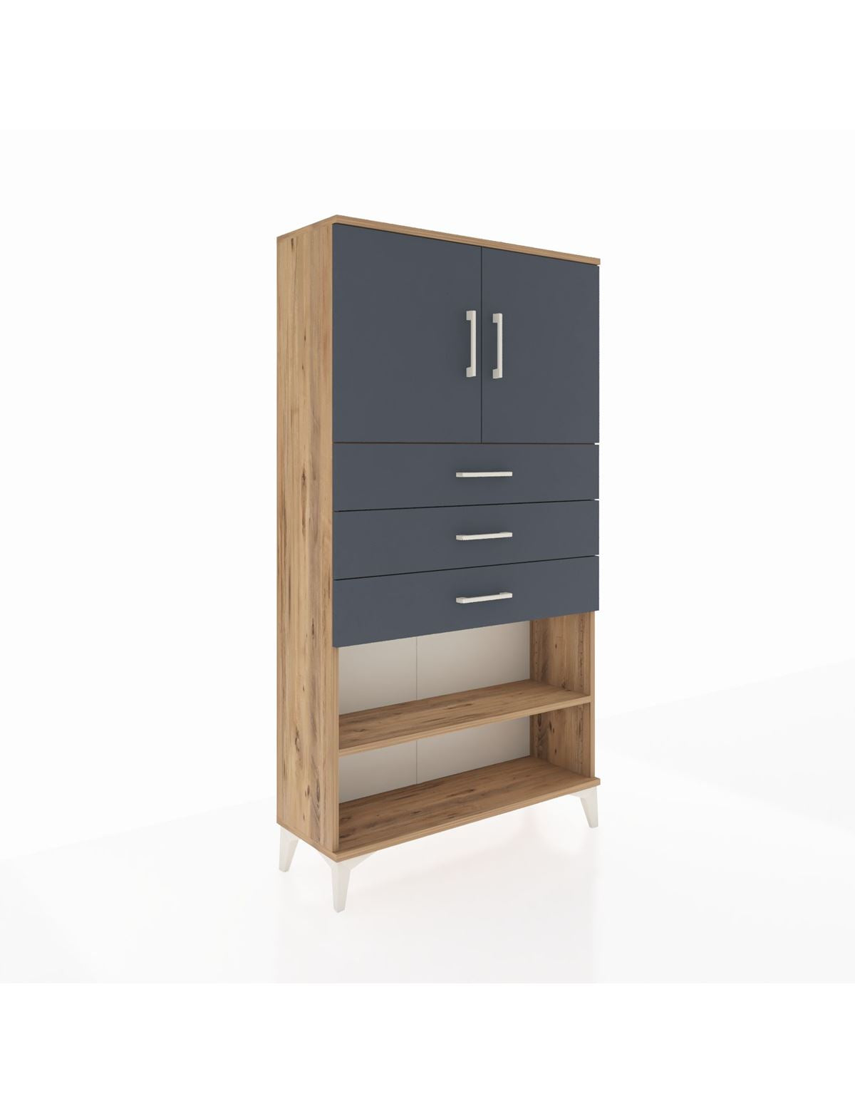 Arges Dolap 3 Raflı 3 Çekmeceli 2 Kapaklı 88x30x163 Çam-Antrasit