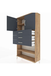 Arges Dolap 3 Raflı 3 Çekmeceli 2 Kapaklı 88x30x163 Çam-Antrasit