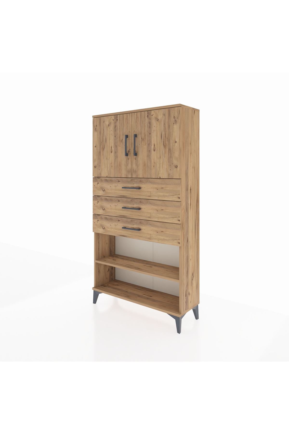 Arges Dolap 3 Raflı 3 Çekmeceli 2 Kapaklı 88x30x163 Çam-Çam