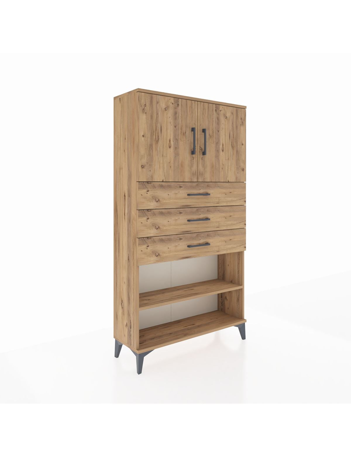 Arges Dolap 3 Raflı 3 Çekmeceli 2 Kapaklı 88x30x163 Çam-Çam