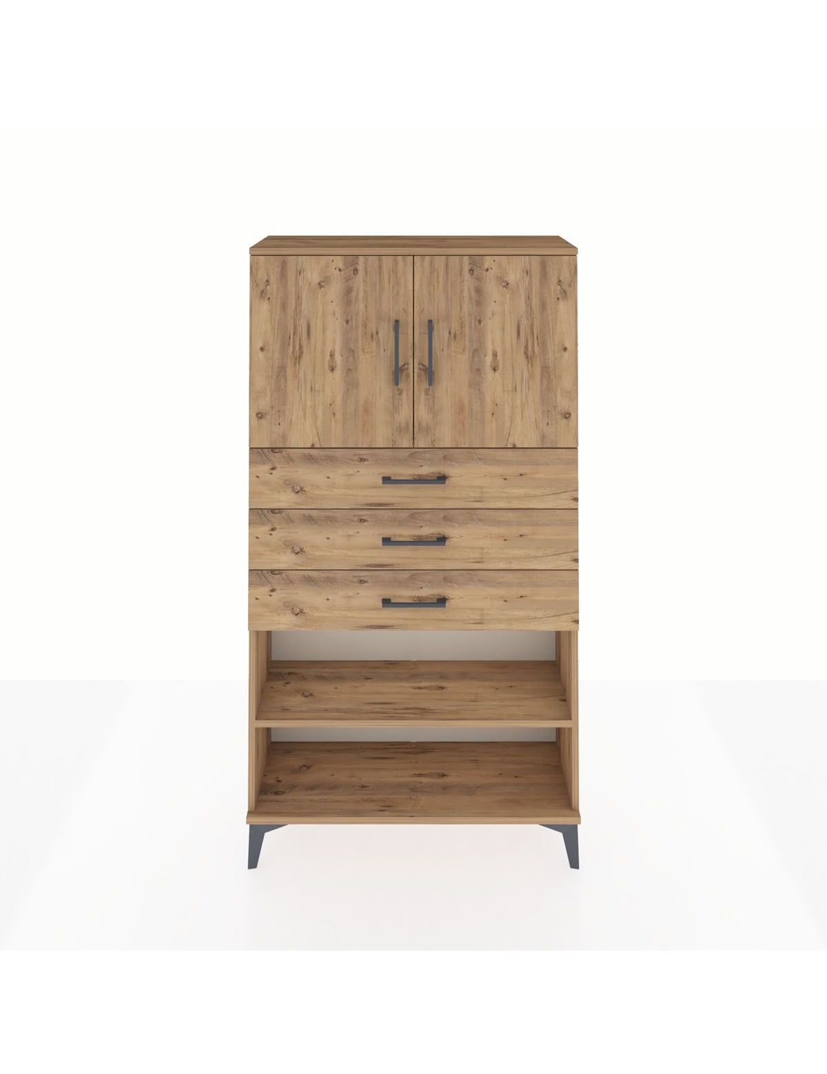 Arges Dolap 3 Raflı 3 Çekmeceli 2 Kapaklı 88x30x163 Çam-Çam