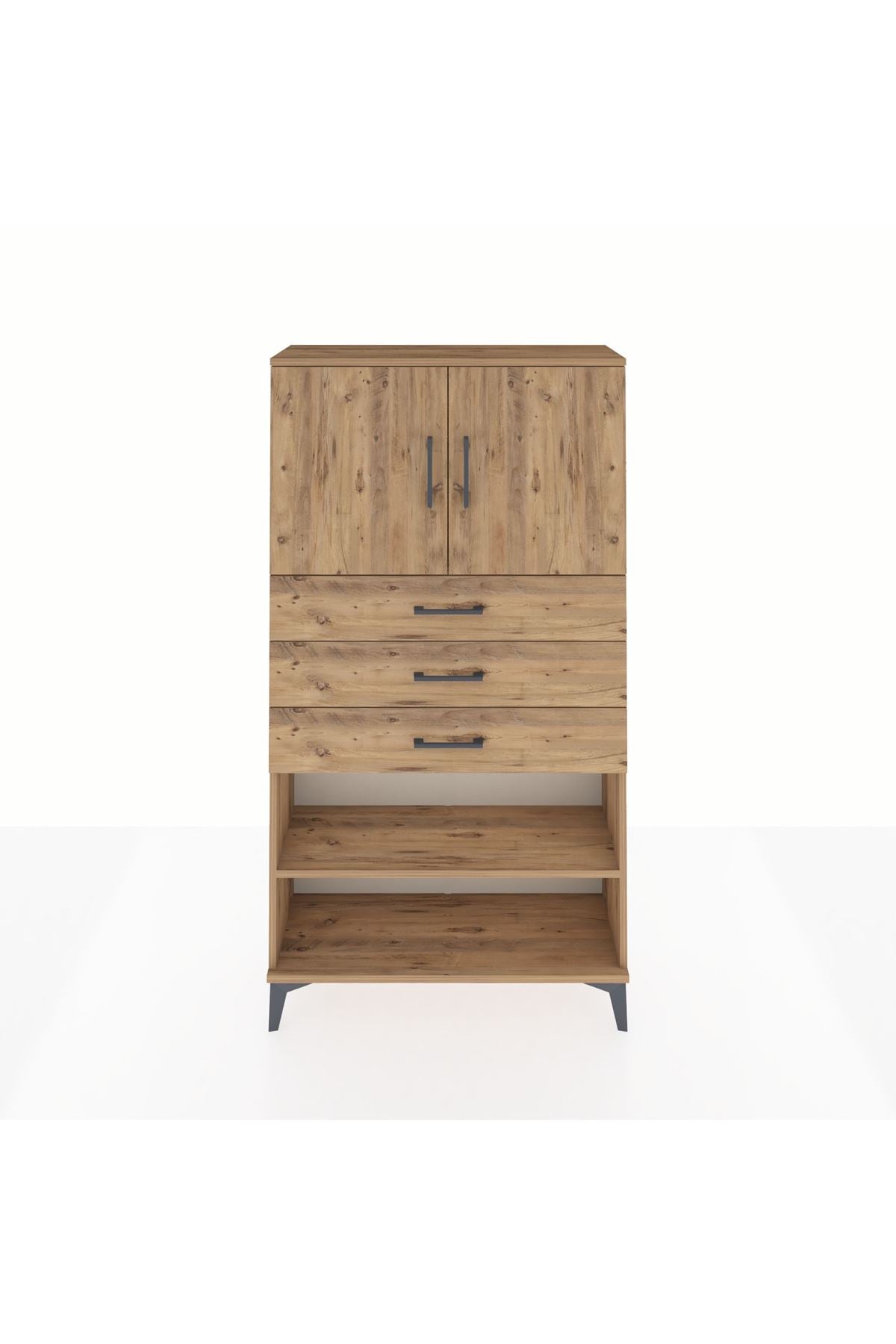 Arges Dolap 3 Raflı 3 Çekmeceli 2 Kapaklı 88x30x163 Çam-Çam