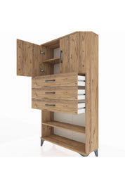 Arges Dolap 3 Raflı 3 Çekmeceli 2 Kapaklı 88x30x163 Çam-Çam