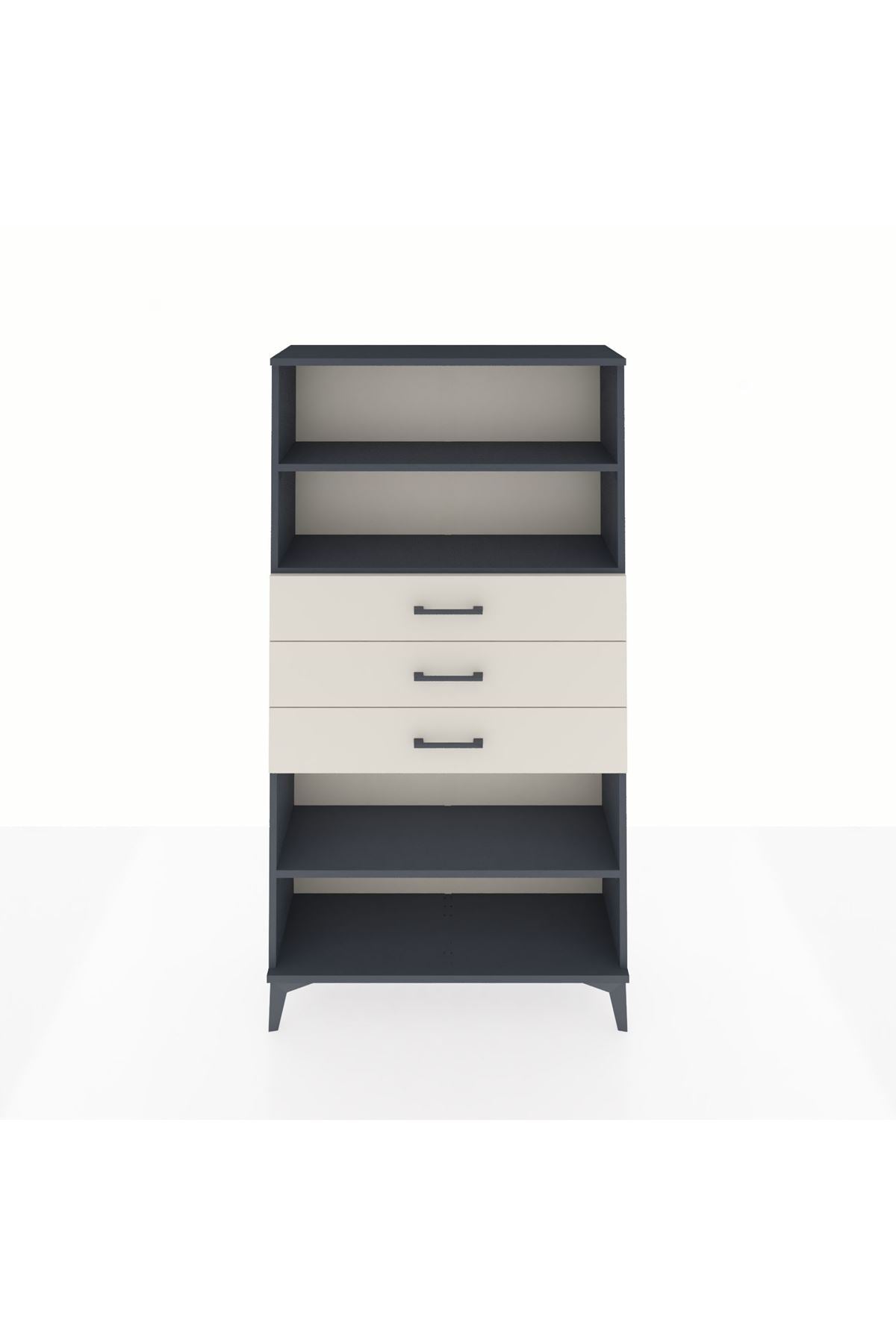 Arges Dolap 3 Raflı 3 Çekmeceli 88x30x163 Antrasit-Aytaşı