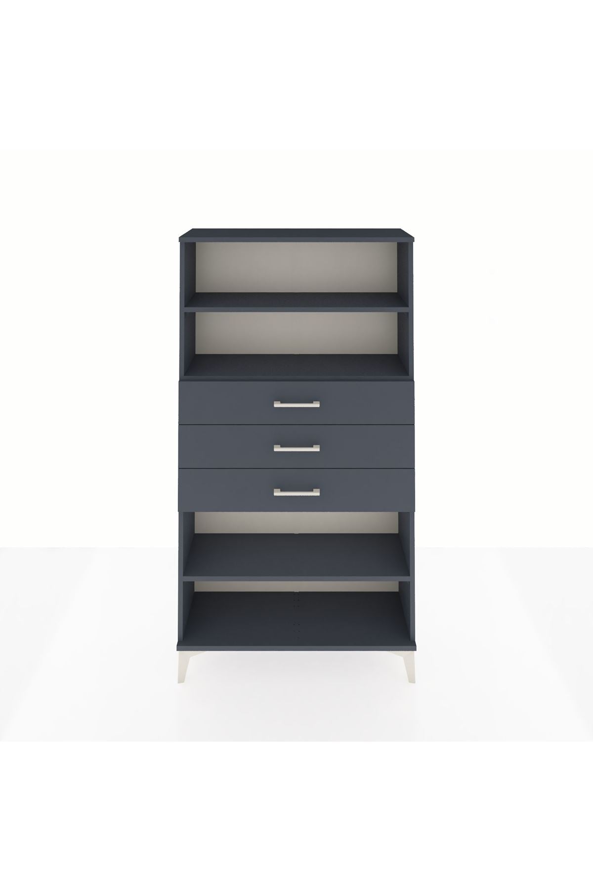 Arges Dolap 3 Raflı 3 Çekmeceli 88x30x163 Antrasit-Antrasit