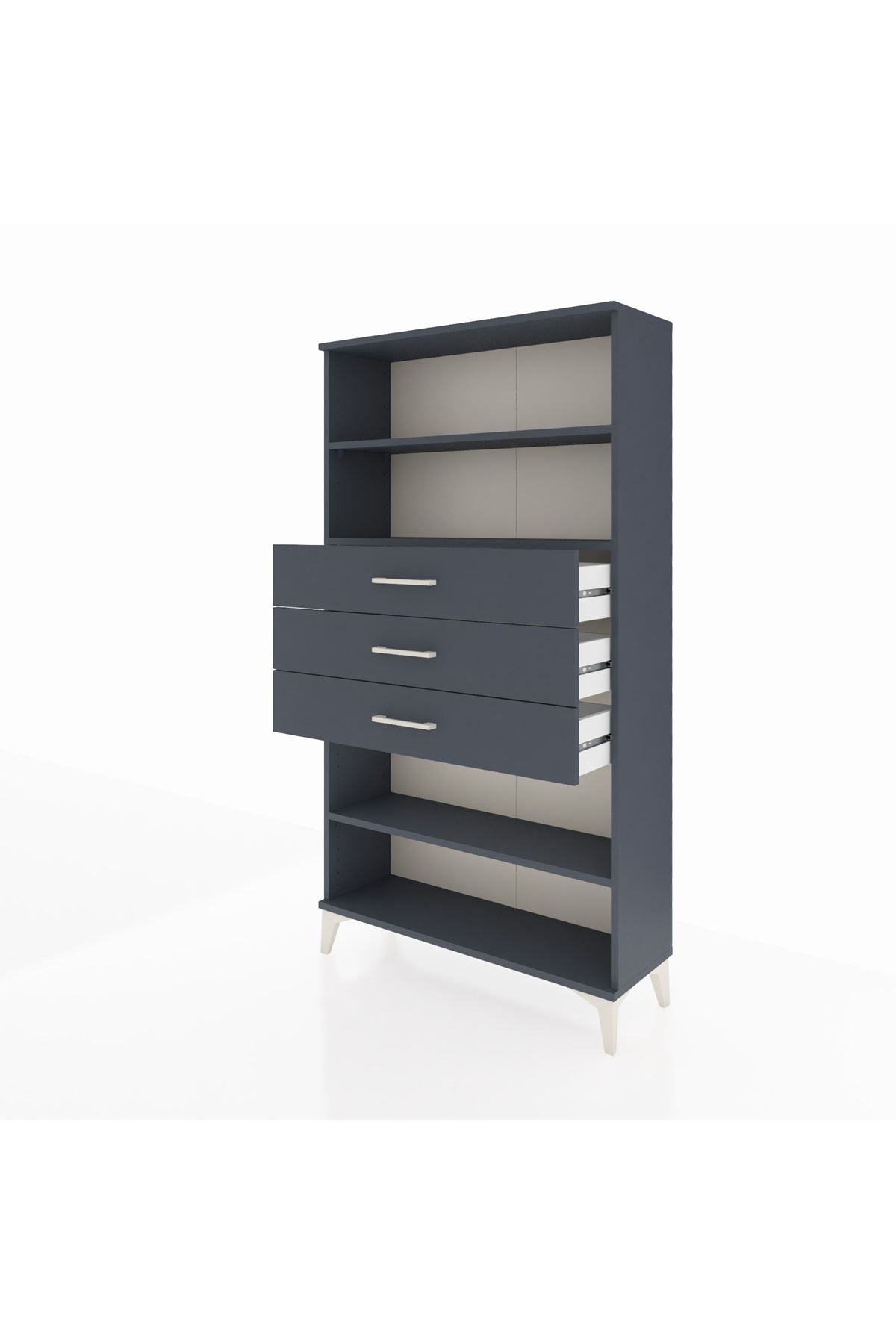 Arges Dolap 3 Raflı 3 Çekmeceli 88x30x163 Antrasit-Antrasit