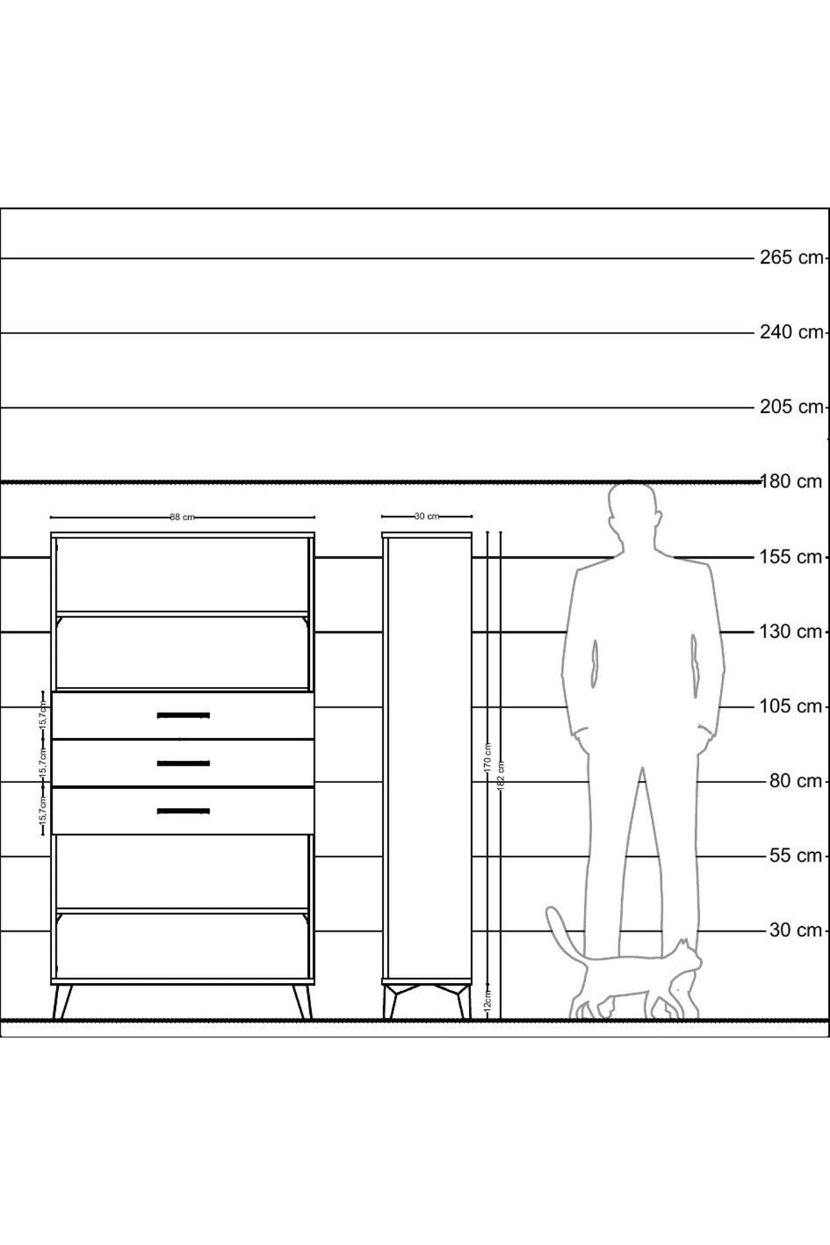 Arges Dolap 3 Raflı 3 Çekmeceli 88x30x163 Antrasit-Antrasit