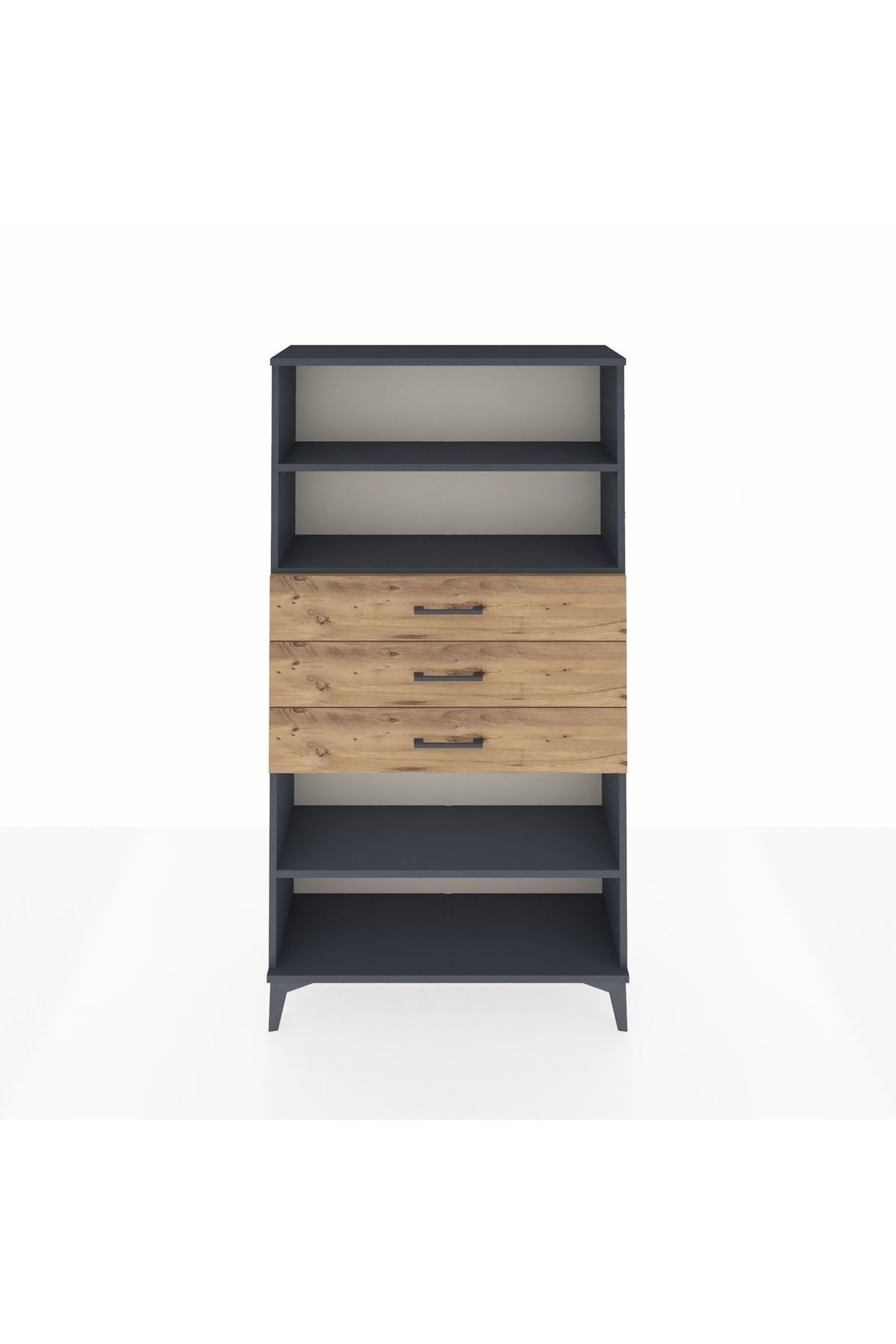 Arges Dolap 3 Raflı 3 Çekmeceli 88x30x163 Antrasit-Çam