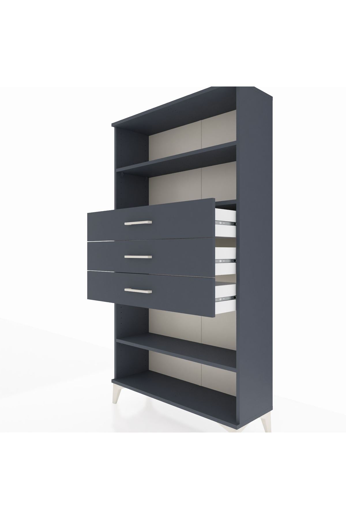 Arges Dolap 3 Raflı 3 Çekmeceli 88x30x163 Antrasit-Antrasit