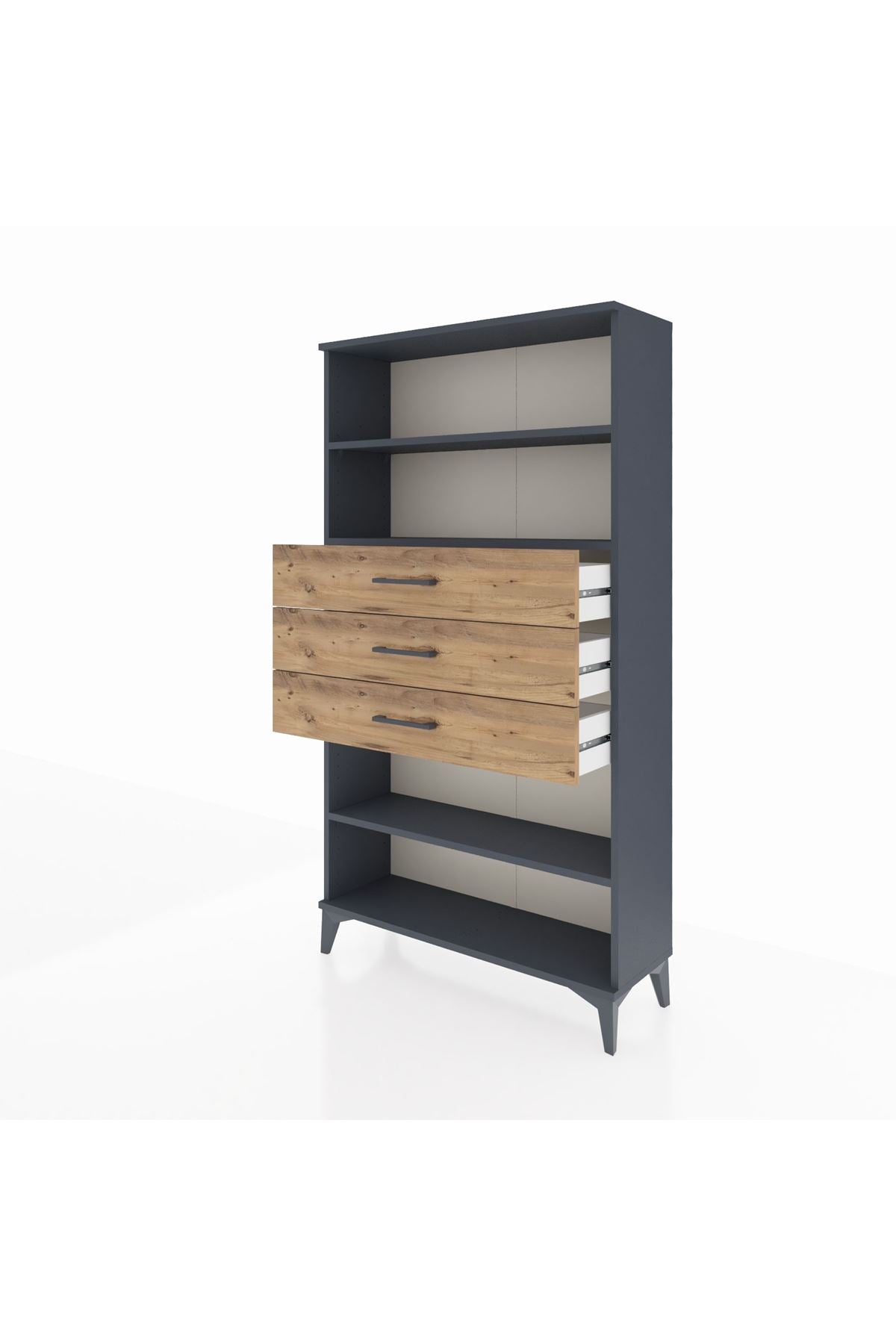 Arges Dolap 3 Raflı 3 Çekmeceli 88x30x163 Antrasit-Çam