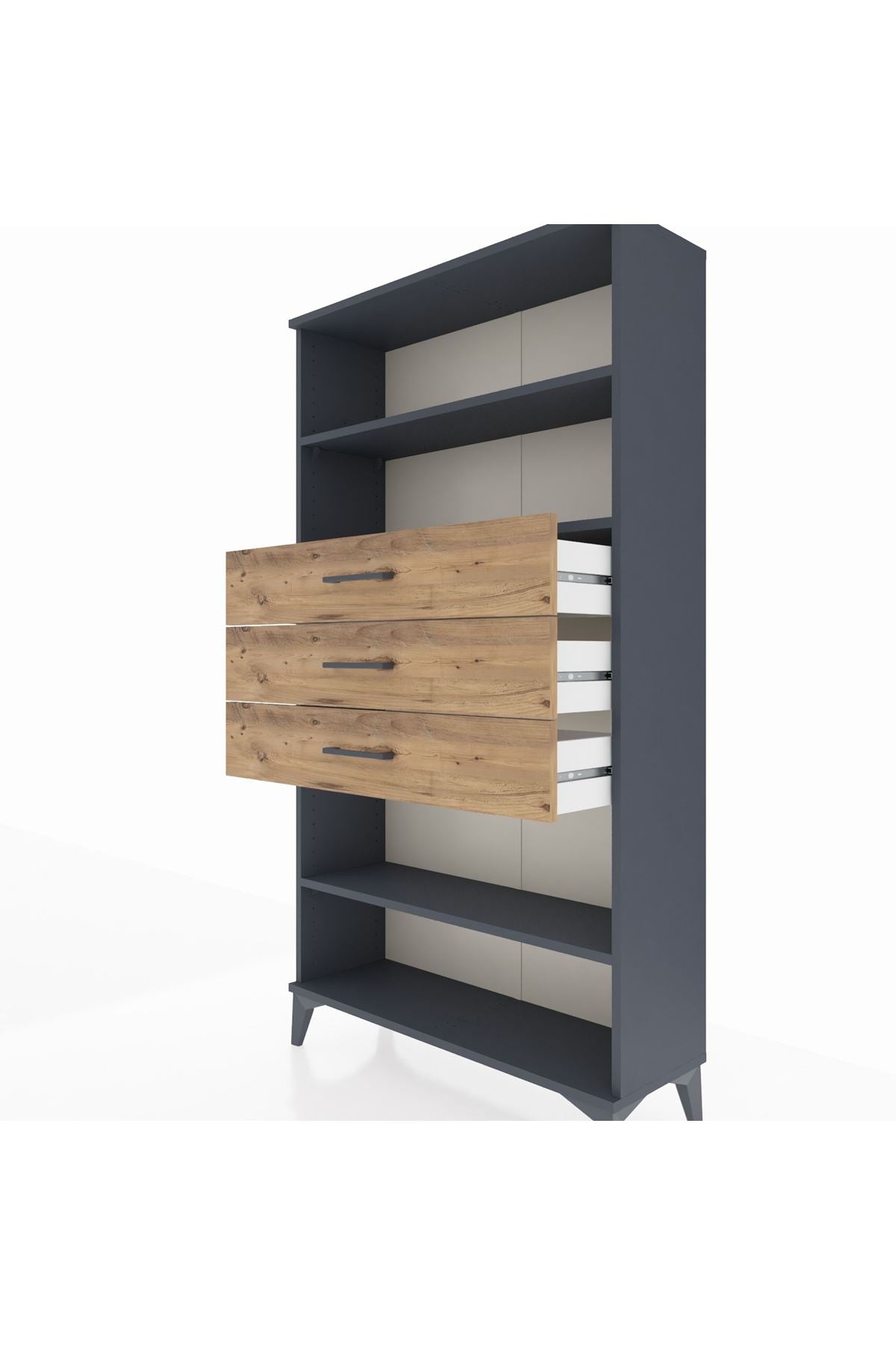 Arges Dolap 3 Raflı 3 Çekmeceli 88x30x163 Antrasit-Çam