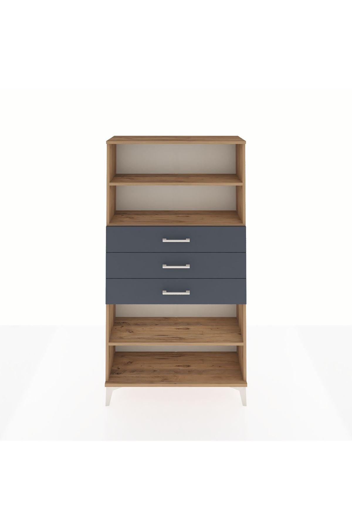 Arges Dolap 3 Raflı 3 Çekmeceli 88x30x163 Çam-Antrasit