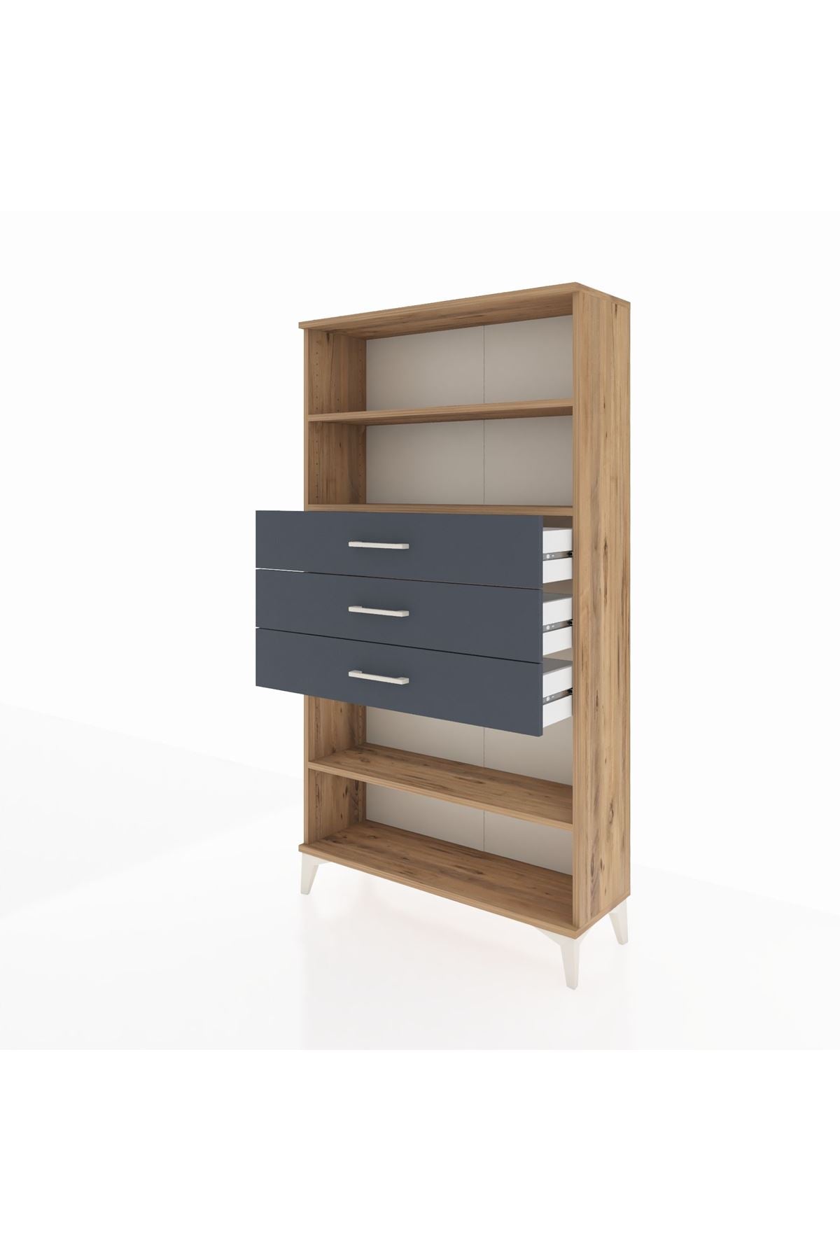 Arges Dolap 3 Raflı 3 Çekmeceli 88x30x163 Çam-Antrasit