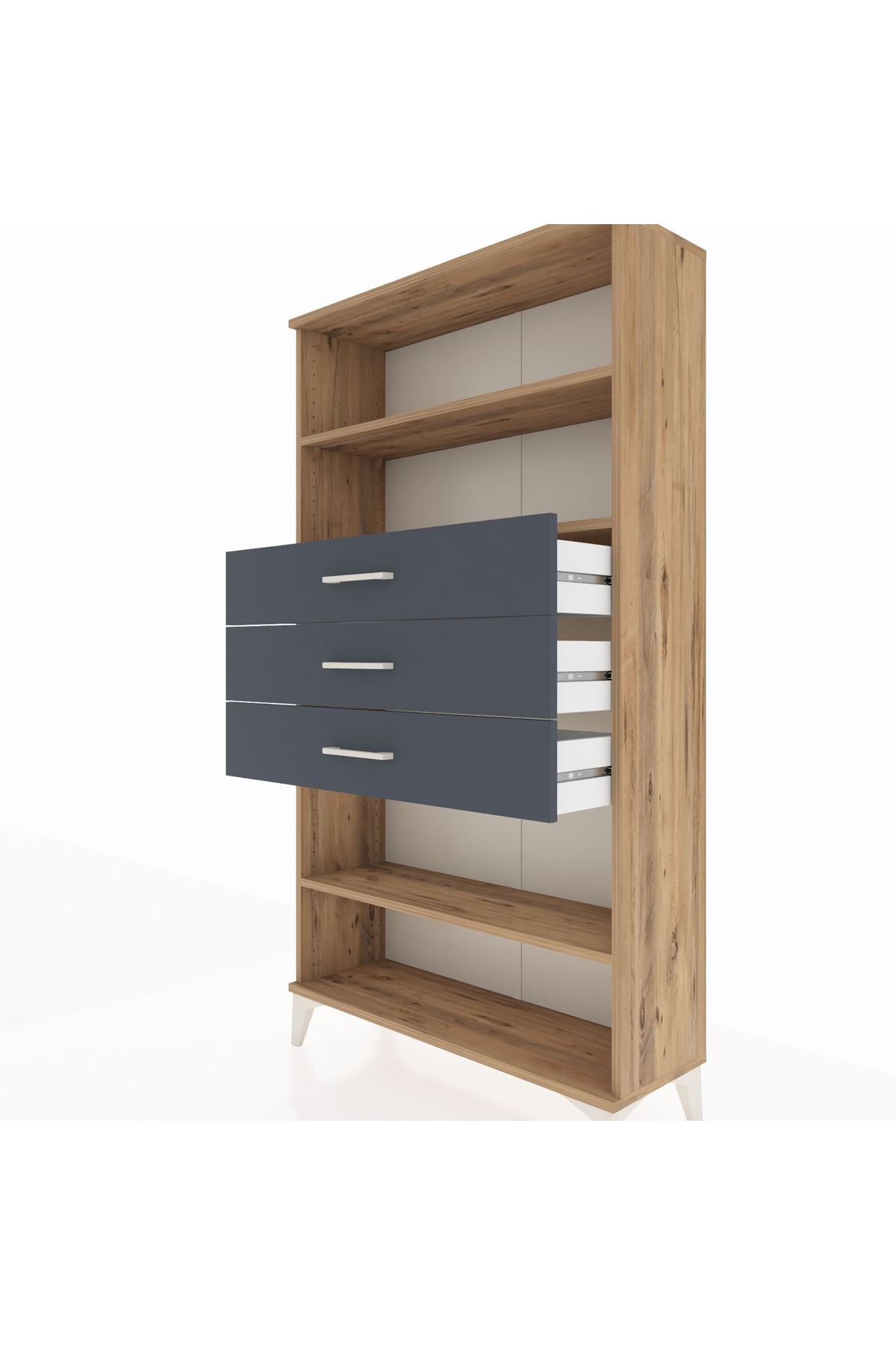 Arges Dolap 3 Raflı 3 Çekmeceli 88x30x163 Çam-Antrasit