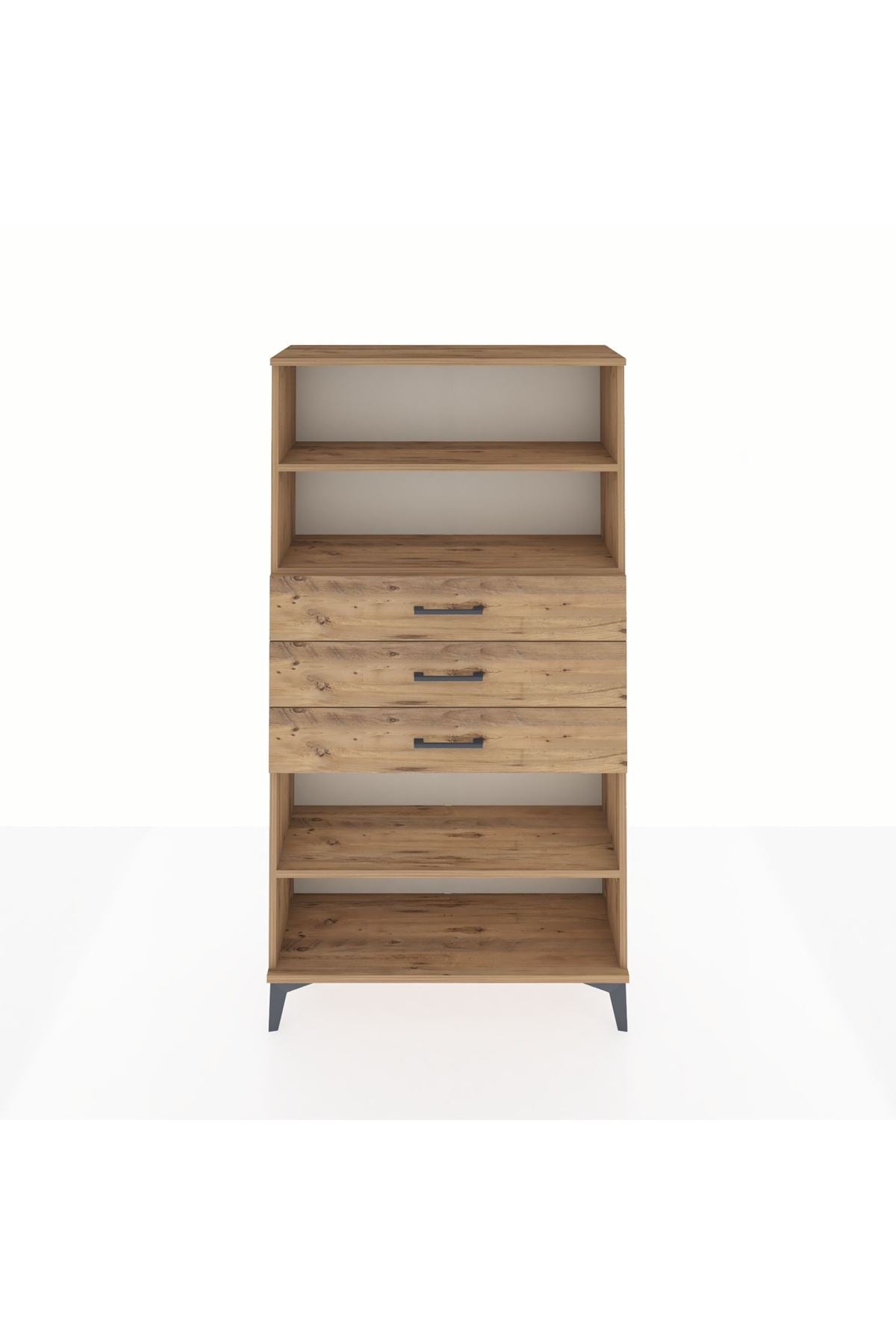 Arges Dolap 3 Raflı 3 Çekmeceli 88x30x163 Çam-Çam