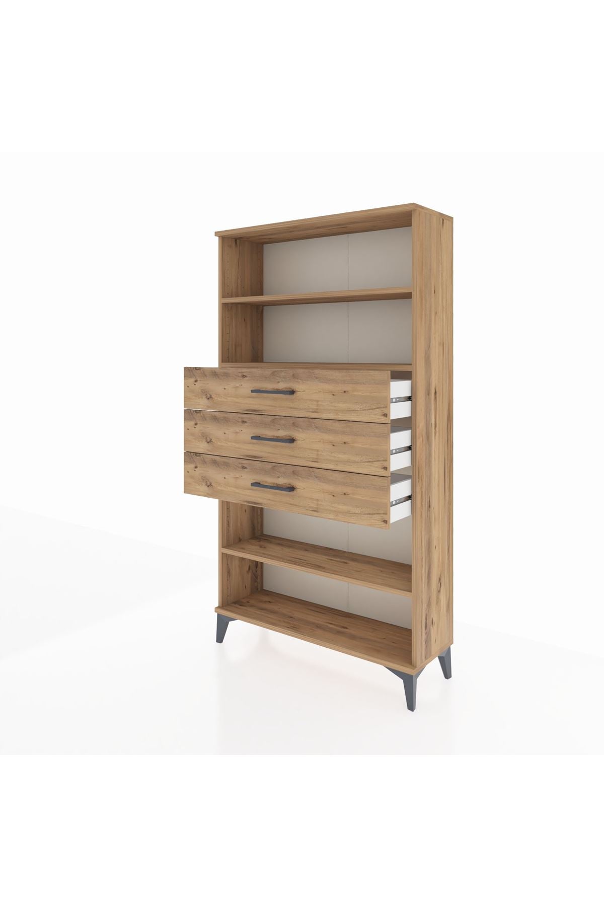 Arges Dolap 3 Raflı 3 Çekmeceli 88x30x163 Çam-Çam