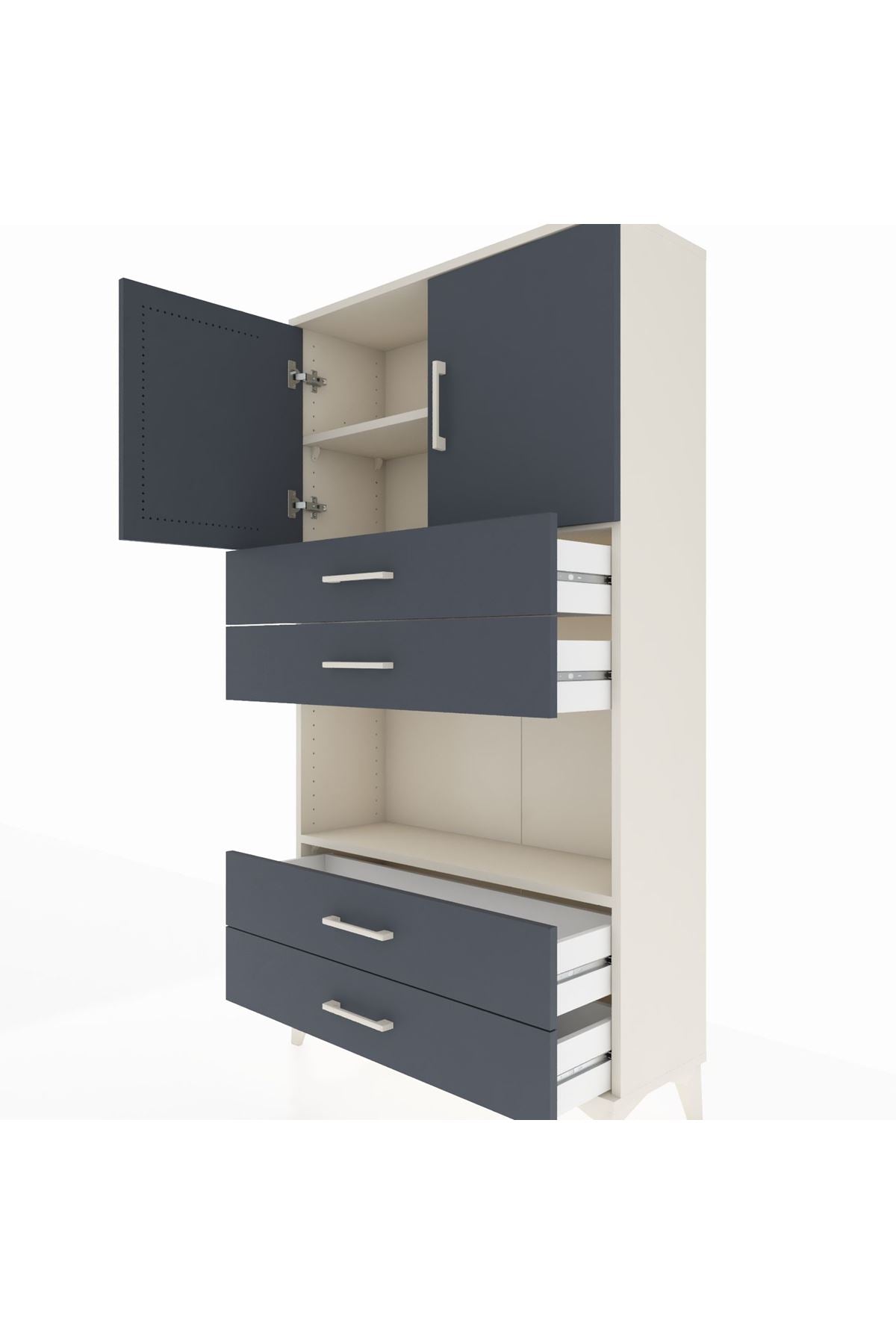 Arges Dolap 3 Raflı 4 Çekmeceli 2 Kapaklı 88x30x163 Aytaşı-Antrasit