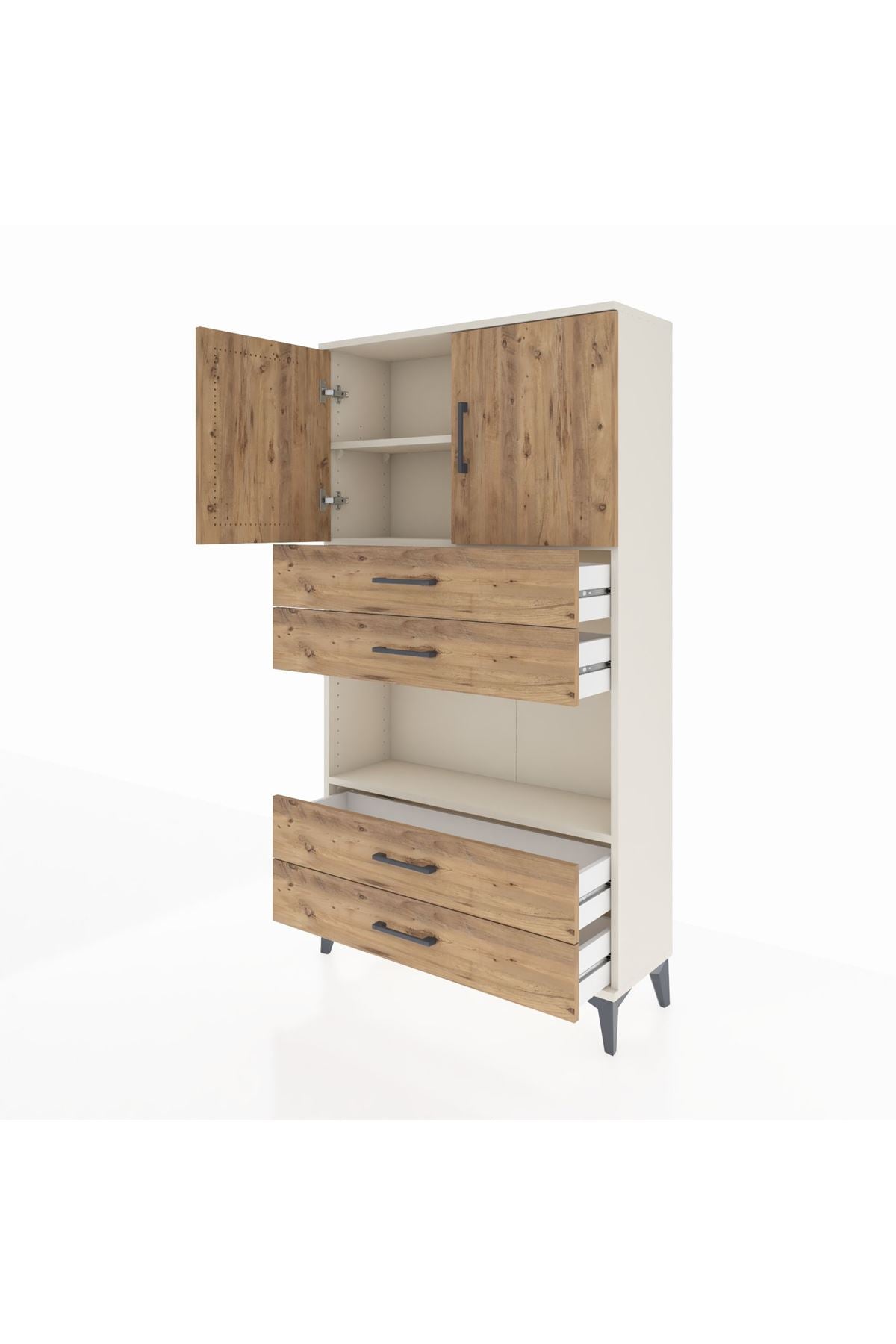 Arges Dolap 3 Raflı 4 Çekmeceli 2 Kapaklı 88x30x163 Aytaşı-Çam