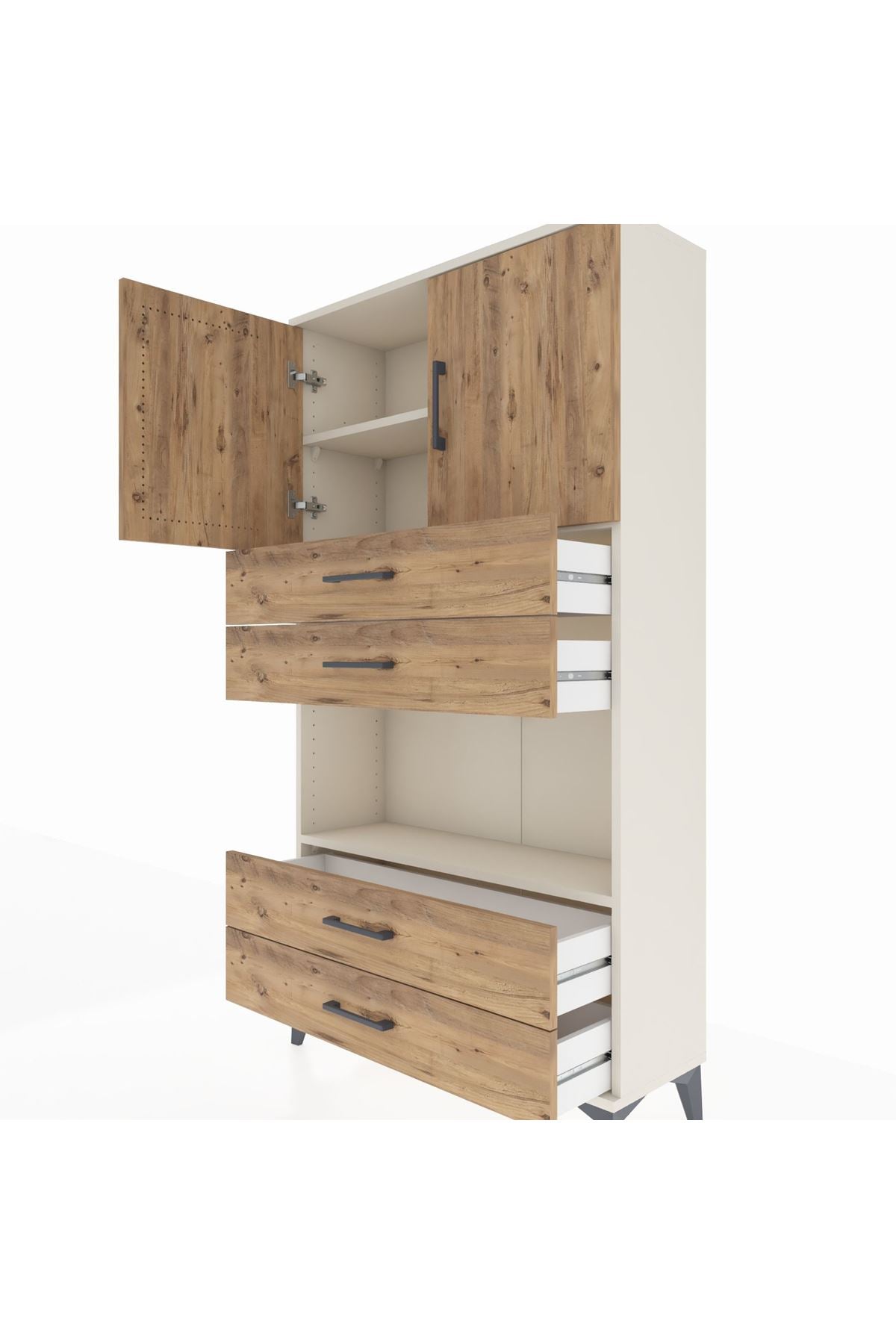 Arges Dolap 3 Raflı 4 Çekmeceli 2 Kapaklı 88x30x163 Aytaşı-Çam