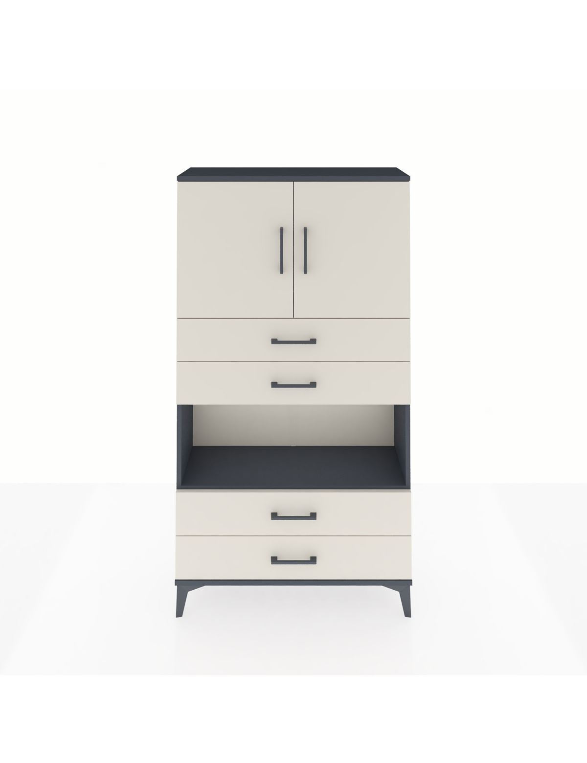 Arges Dolap 3 Raflı 4 Çekmeceli 2 Kapaklı 88x30x163 Antrasit-Aytaşı