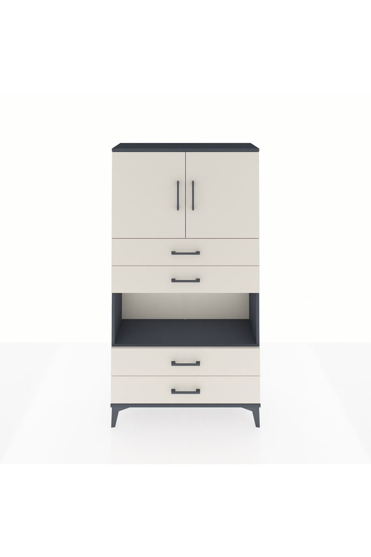 Arges Dolap 3 Raflı 4 Çekmeceli 2 Kapaklı 88x30x163 Antrasit-Aytaşı