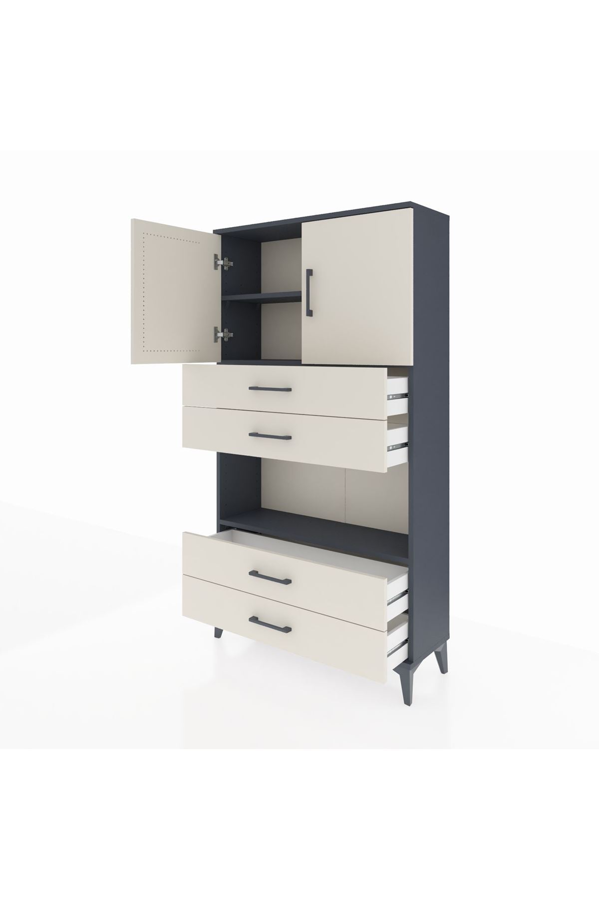 Arges Dolap 3 Raflı 4 Çekmeceli 2 Kapaklı 88x30x163 Antrasit-Aytaşı