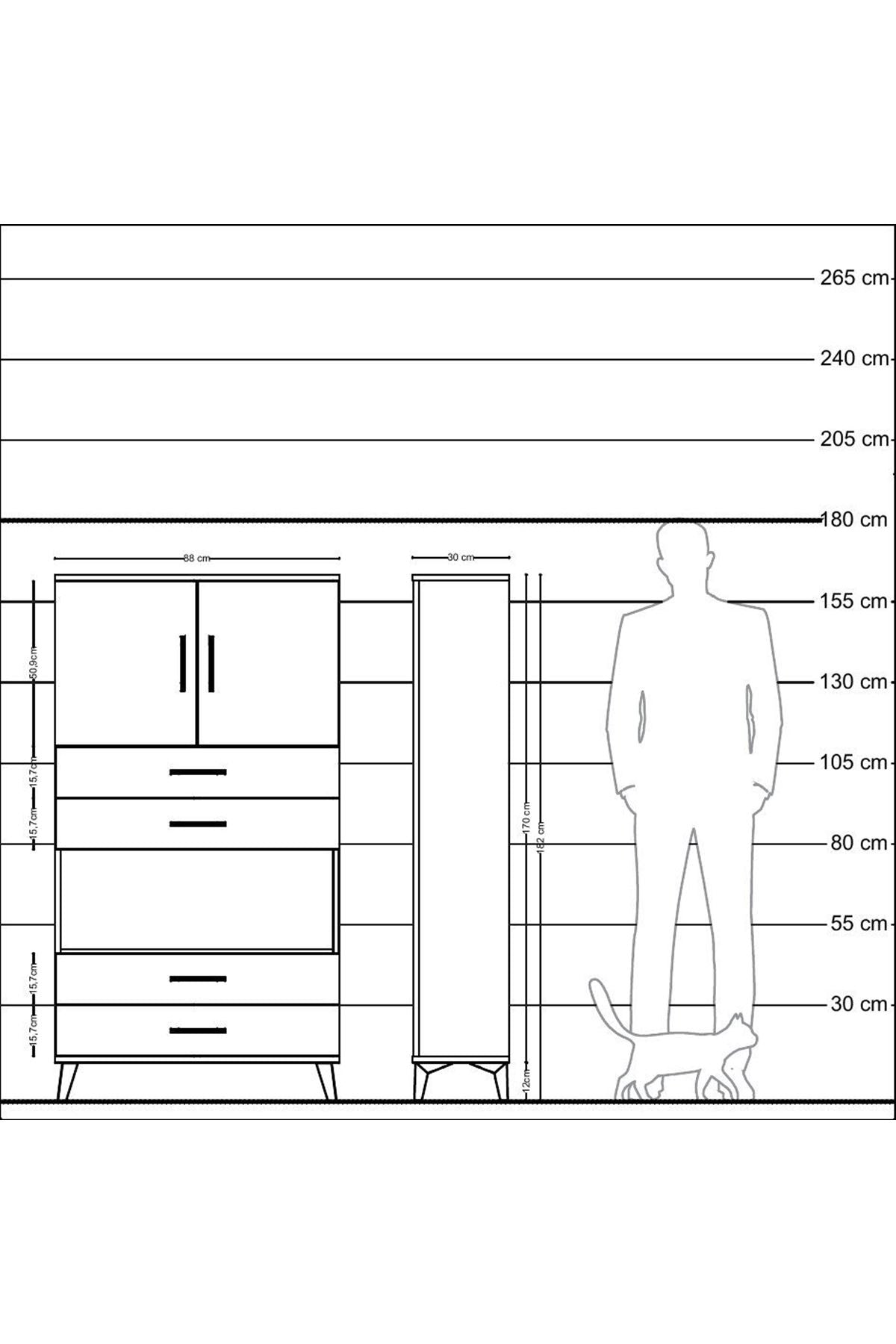 Arges Dolap 3 Raflı 4 Çekmeceli 2 Kapaklı 88x30x163 Antrasit-Aytaşı