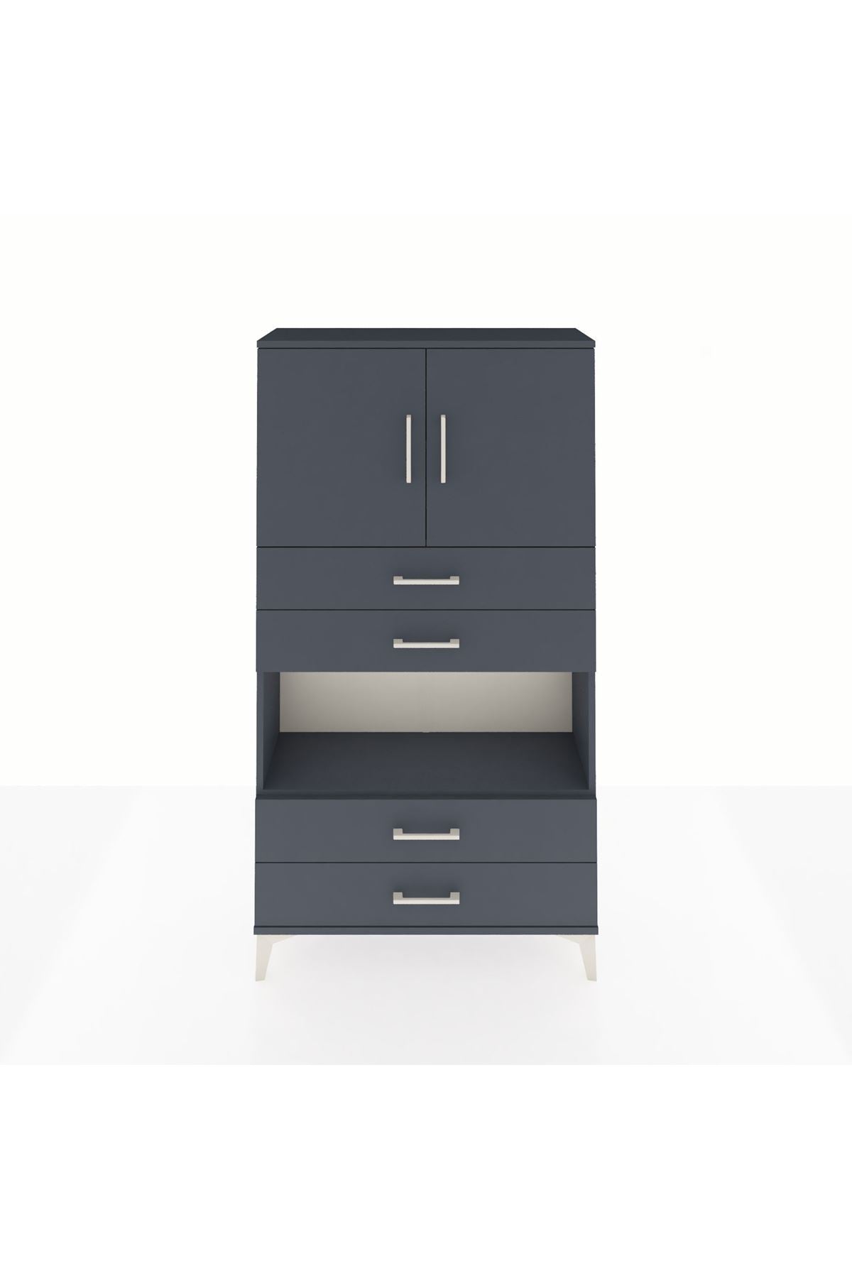 Arges Dolap 3 Raflı 4 Çekmeceli 2 Kapaklı 88x30x163 Antrasit-Antrasit