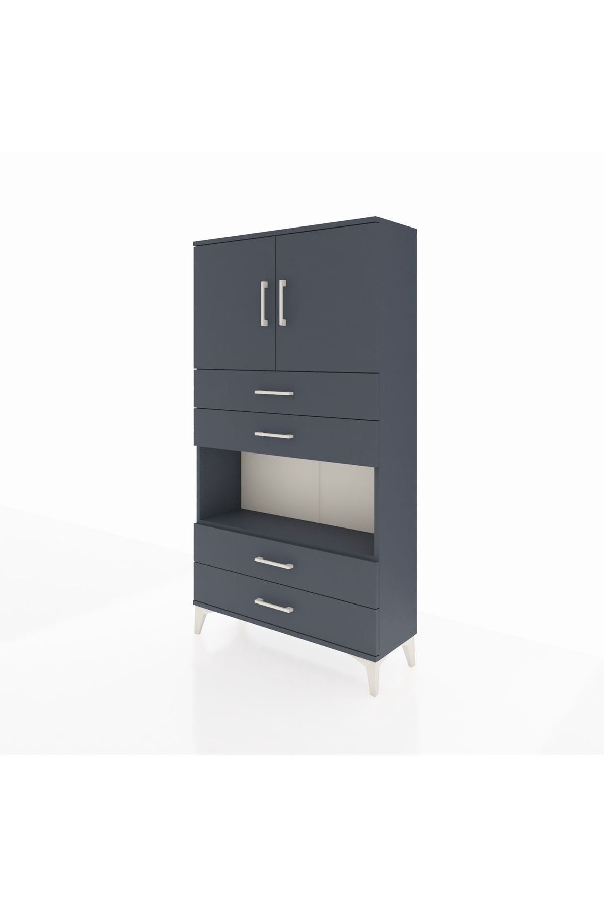 Arges Dolap 3 Raflı 4 Çekmeceli 2 Kapaklı 88x30x163 Antrasit-Antrasit