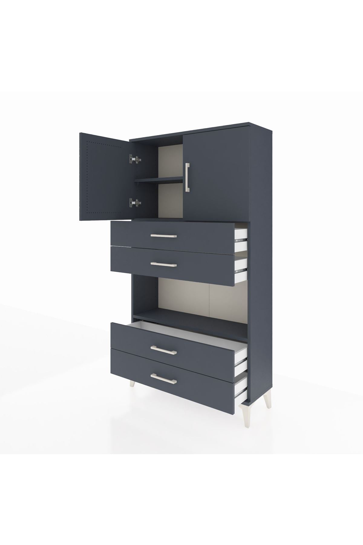 Arges Dolap 3 Raflı 4 Çekmeceli 2 Kapaklı 88x30x163 Antrasit-Antrasit