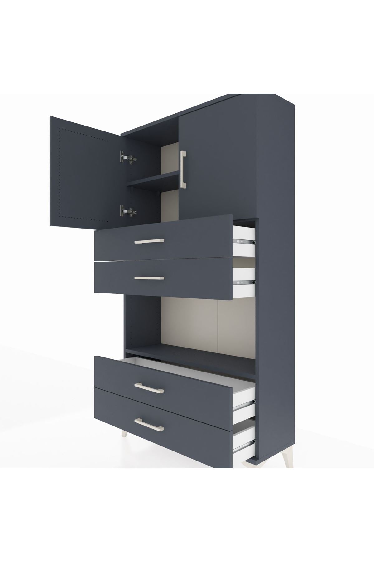 Arges Dolap 3 Raflı 4 Çekmeceli 2 Kapaklı 88x30x163 Antrasit-Antrasit