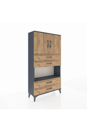 Arges Dolap 3 Raflı 4 Çekmeceli 2 Kapaklı 88x30x163 Antrasit-Çam