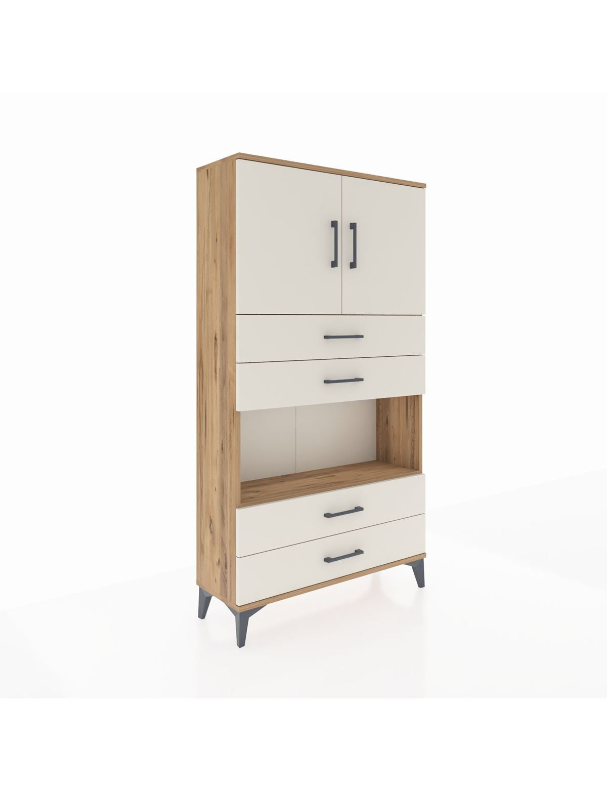 Arges Dolap 3 Raflı 4 Çekmeceli 2 Kapaklı 88x30x163 Çam-Aytaşı