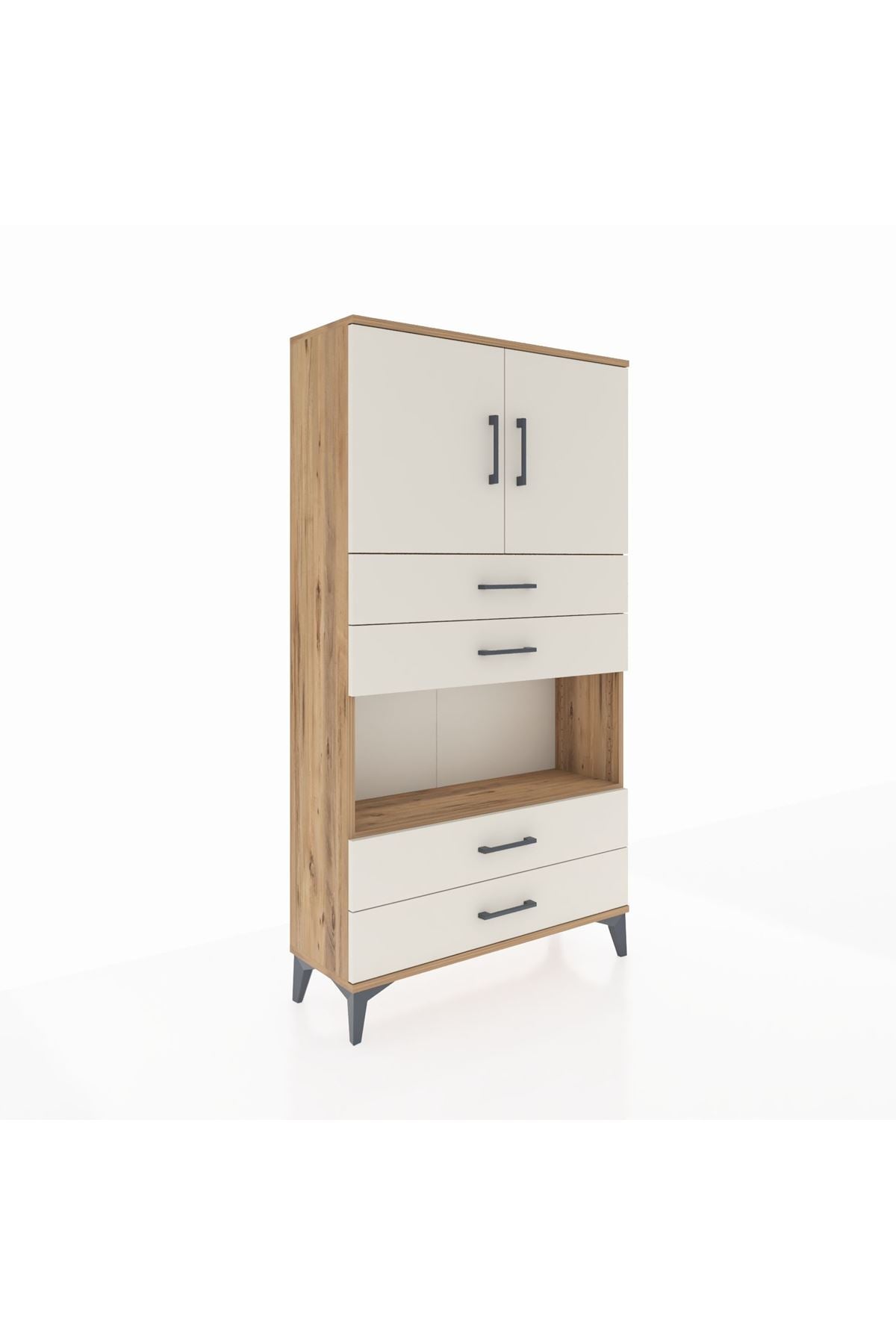 Arges Dolap 3 Raflı 4 Çekmeceli 2 Kapaklı 88x30x163 Çam-Aytaşı