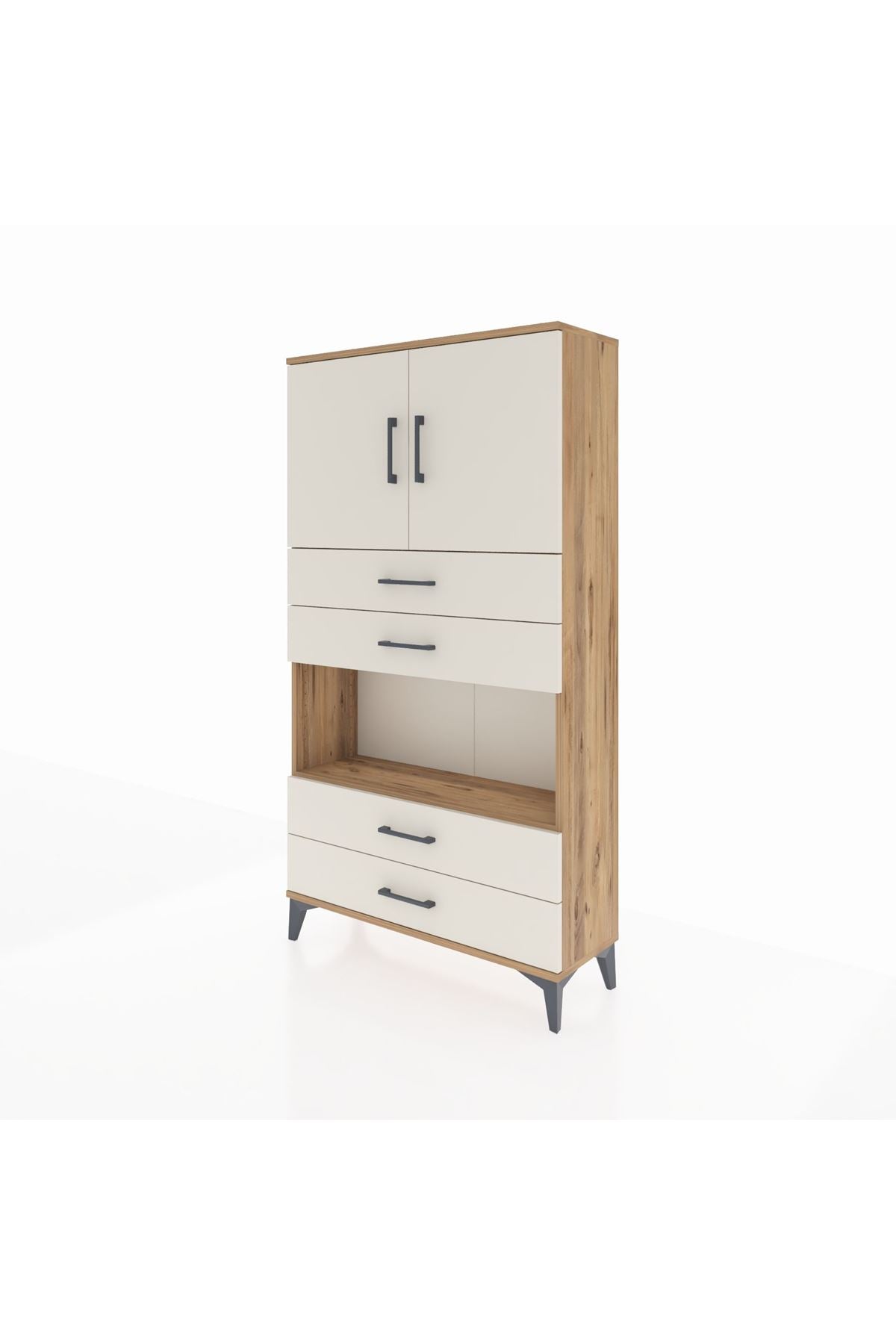 Arges Dolap 3 Raflı 4 Çekmeceli 2 Kapaklı 88x30x163 Çam-Aytaşı