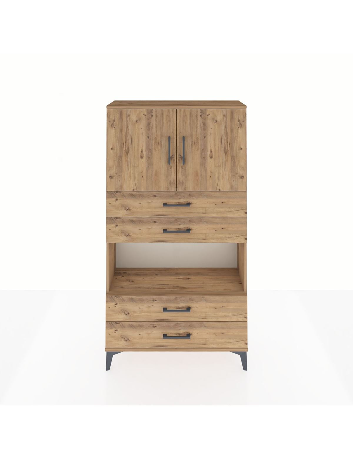 Arges Dolap 3 Raflı 4 Çekmeceli 2 Kapaklı 88x30x163 Çam-Çam