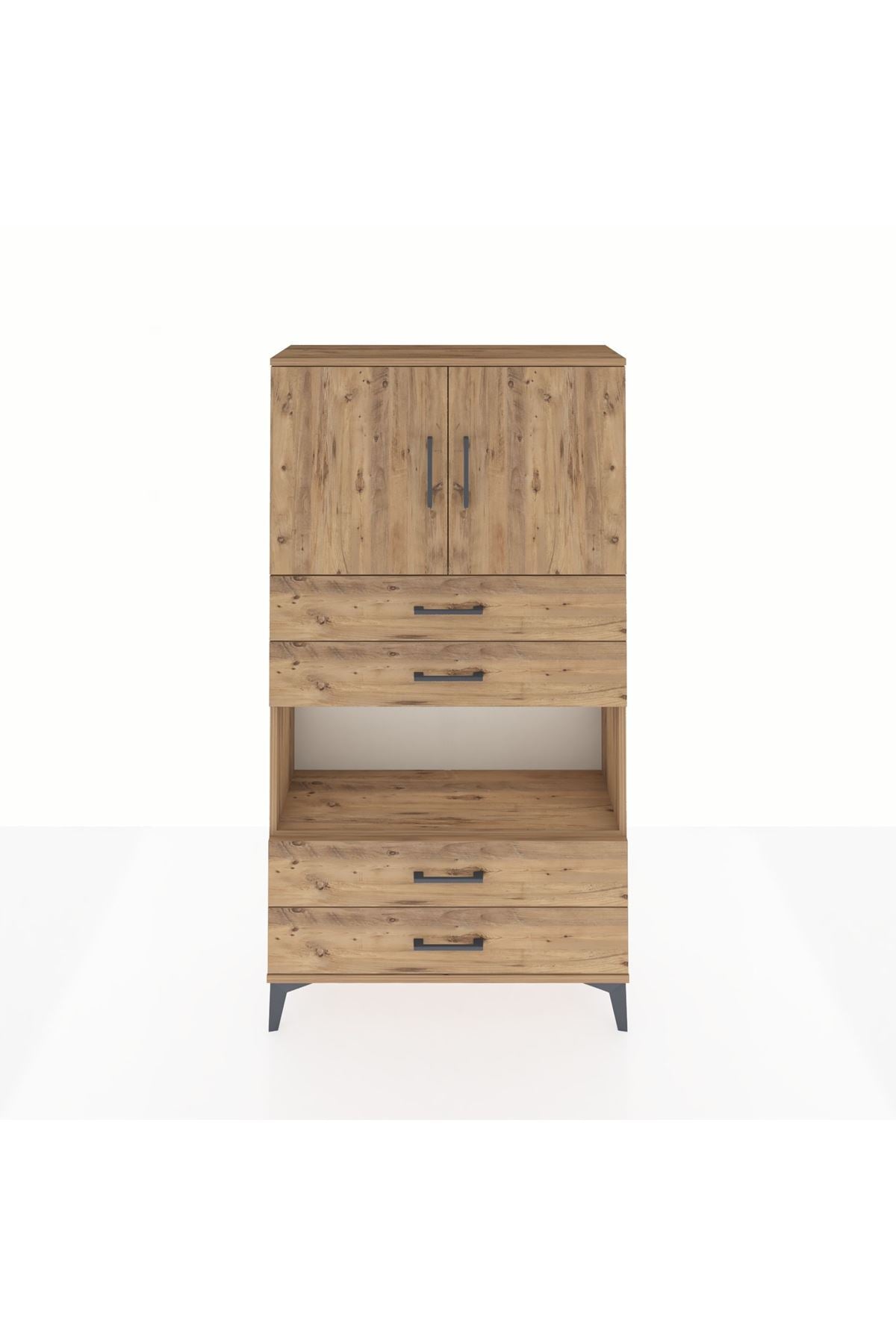 Arges Dolap 3 Raflı 4 Çekmeceli 2 Kapaklı 88x30x163 Çam-Çam