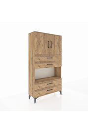 Arges Dolap 3 Raflı 4 Çekmeceli 2 Kapaklı 88x30x163 Çam-Çam