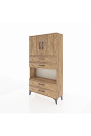 Arges Dolap 3 Raflı 4 Çekmeceli 2 Kapaklı 88x30x163 Çam-Çam