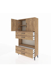 Arges Dolap 3 Raflı 4 Çekmeceli 2 Kapaklı 88x30x163 Çam-Çam
