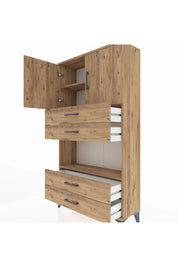 Arges Dolap 3 Raflı 4 Çekmeceli 2 Kapaklı 88x30x163 Çam-Çam