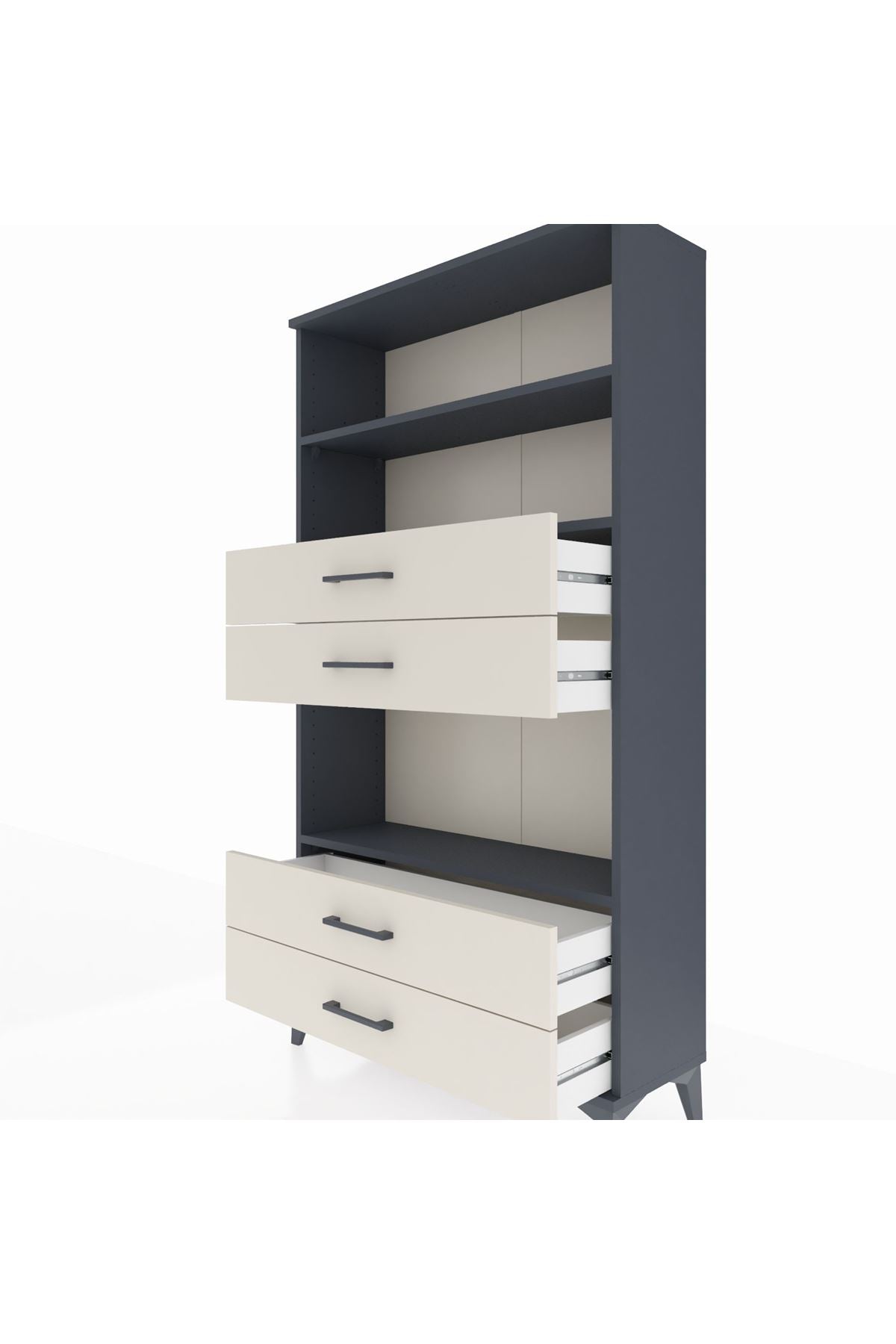 Arges Dolap 3 Raflı 4 Çekmeceli 88x30x163 Antrasit-Aytaşı