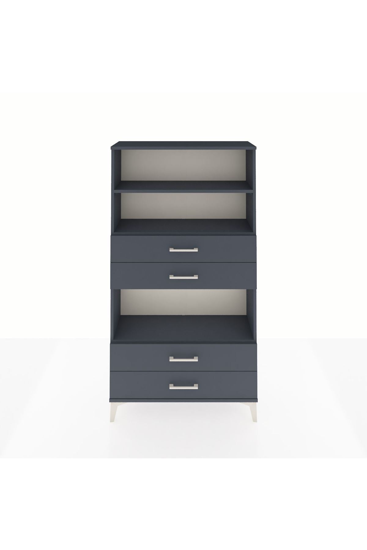 Arges Dolap 3 Raflı 4 Çekmeceli 88x30x163 Antrasit-Antrasit