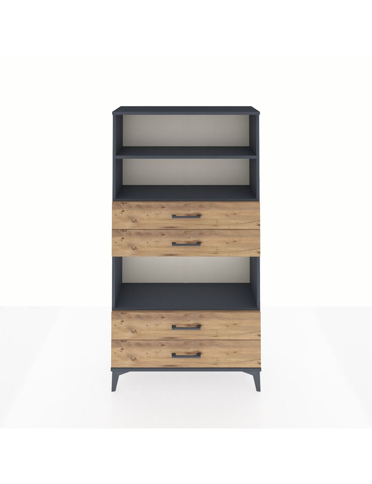 Arges Dolap 3 Raflı 4 Çekmeceli 88x30x163 Antrasit-Çam