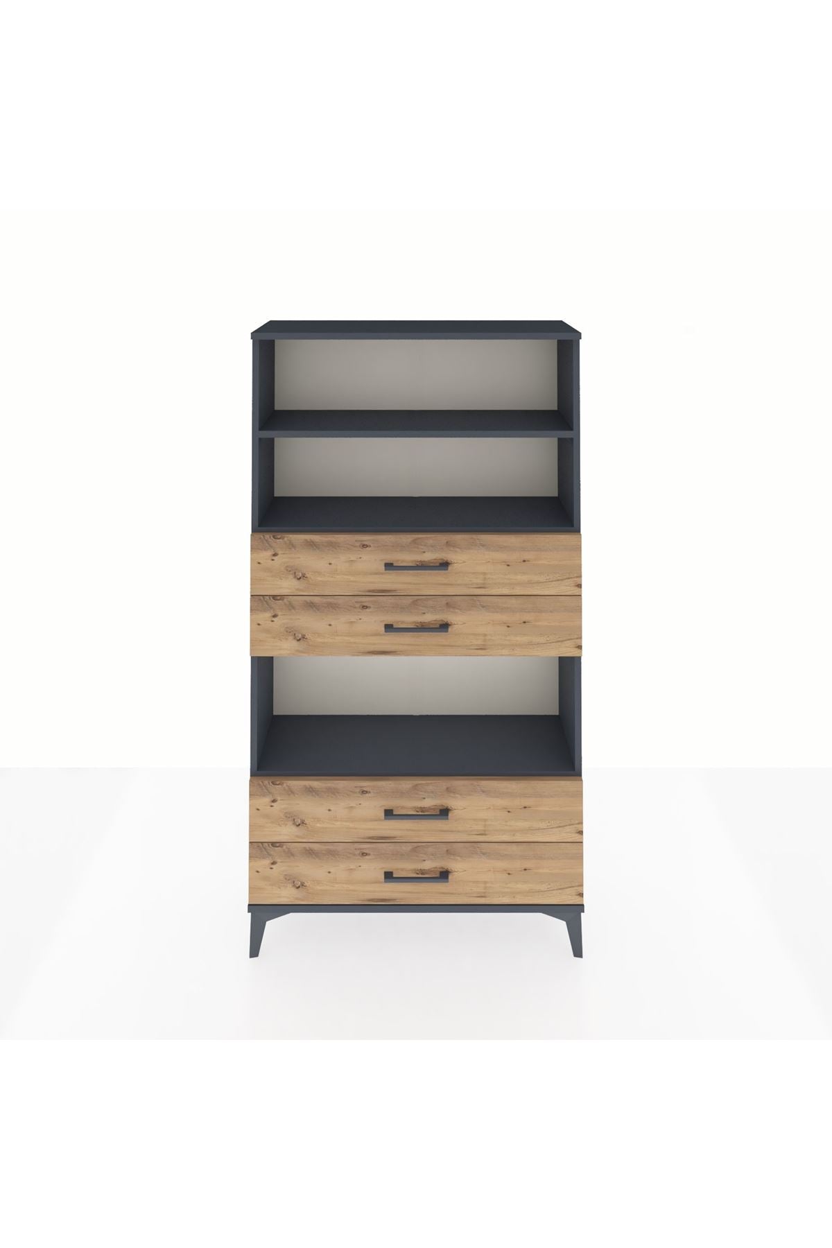 Arges Dolap 3 Raflı 4 Çekmeceli 88x30x163 Antrasit-Çam