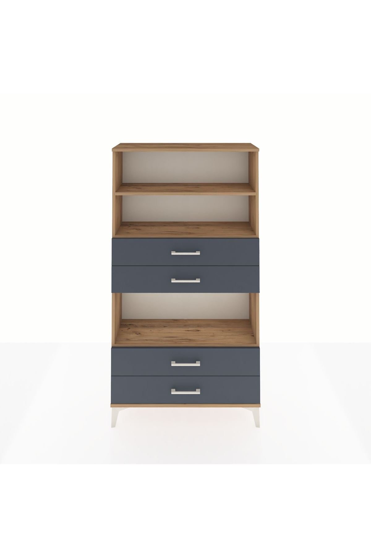 Arges Dolap 3 Raflı 4 Çekmeceli 88x30x163 Çam-Antrasit