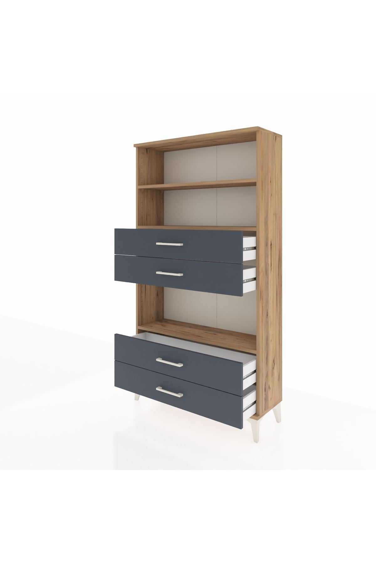 Arges Dolap 3 Raflı 4 Çekmeceli 88x30x163 Çam-Antrasit